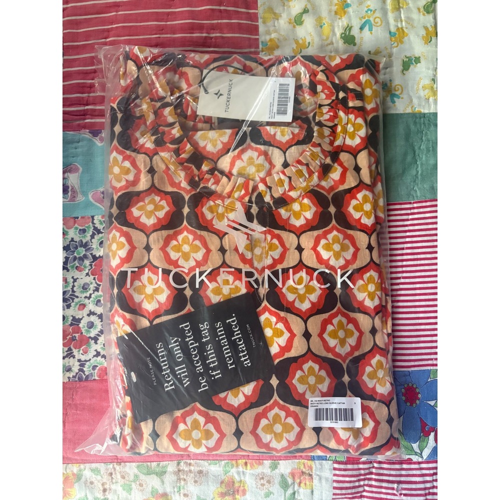 NEW Tuckernuck Wavy Retro Long Sleeve Caftan Orange Size Small - Picture 3 of 5